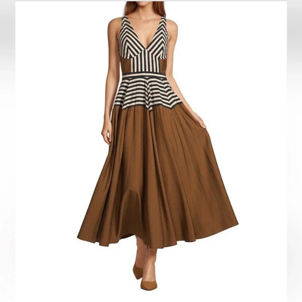 NWT Antonio Melani Ashley Stripe Luxe Voile V-Neckline Sleeveless A-Line Dress - Picture 1 of 7